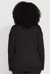Womens Plus Size Ribbed Knit Button Front Shirt, Black, Size 1X