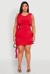 Womens Plus Size Ruffle Trim Ruched Blouse, Red, Size 3X