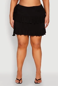 Womens Plus Ruched Tiered Ruffle Trim Skirt, 3X
