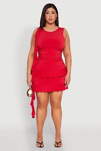 Womens Plus Size Ruched Tiered Ruffle Trim Skirt, Red, Size 3X