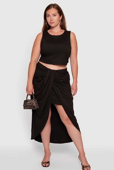 Plus High Waisted Ruched Front Skirt