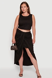 Plus High Waisted Ruched Front Skirt