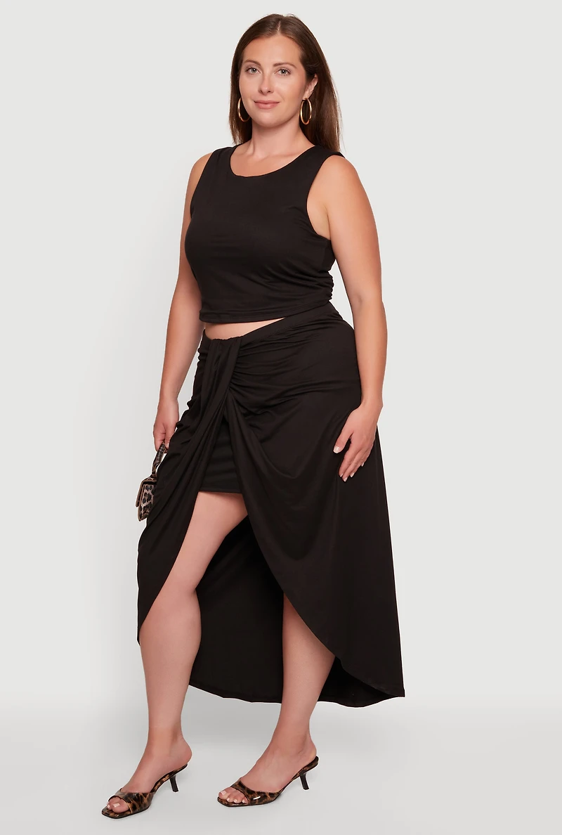 Plus High Waisted Ruched Front Skirt