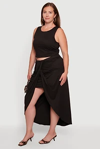 Plus High Waisted Ruched Front Skirt