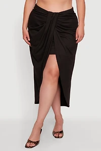 Plus High Waisted Ruched Front Skirt