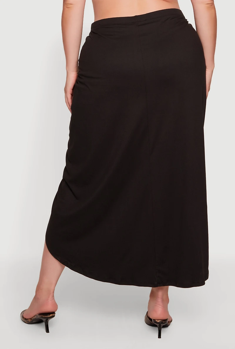 Plus High Waisted Ruched Front Skirt