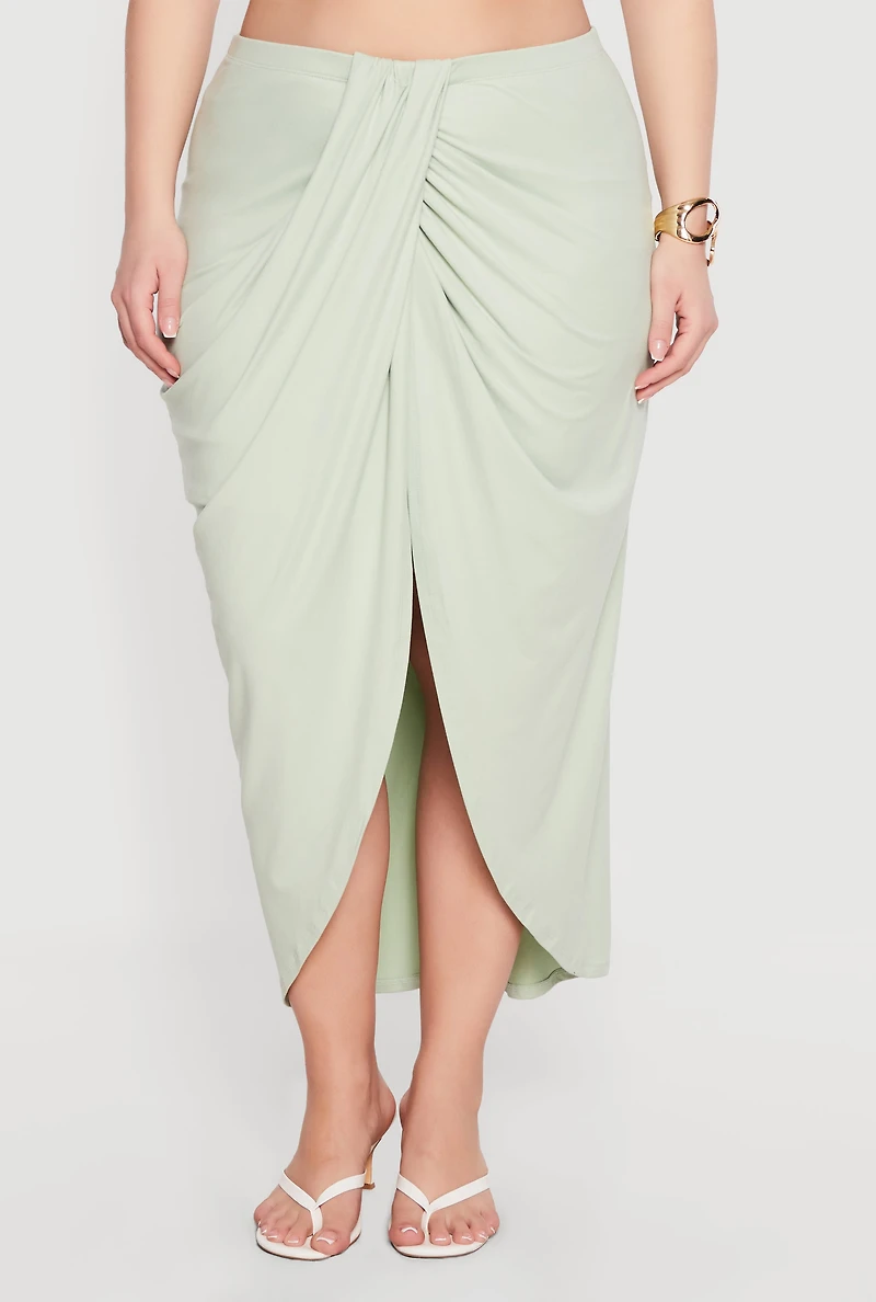Plus High Waisted Ruched Front Skirt