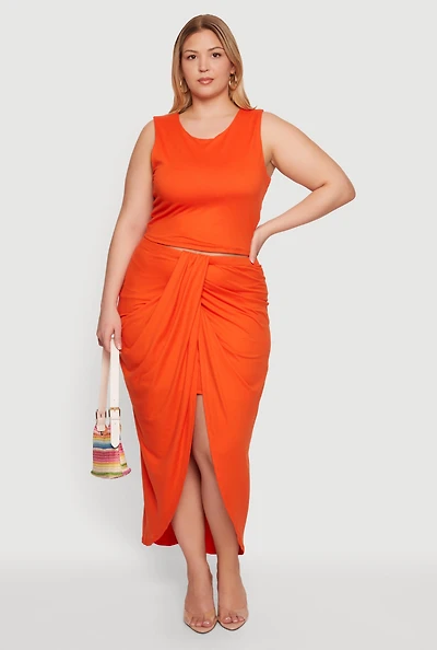 Plus High Waisted Ruched Front Skirt