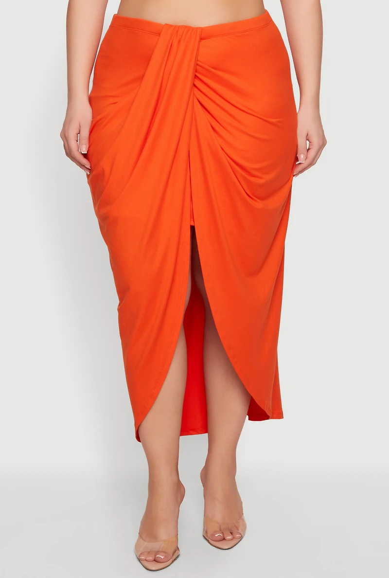 Plus High Waisted Ruched Front Skirt
