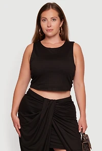 Plus Double Layered Soft Knit Crop Tank Top