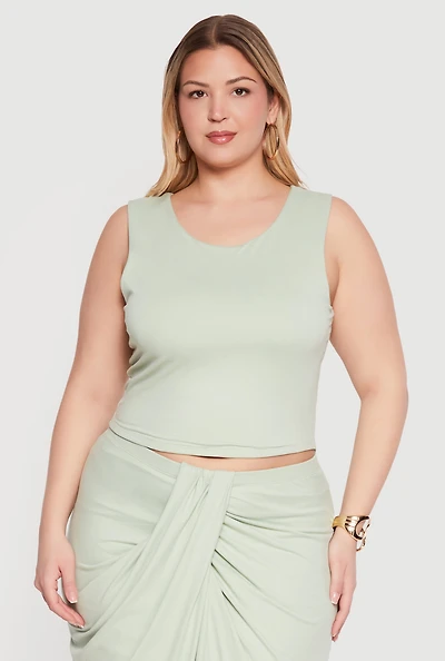 Plus Double Layered Soft Knit Crop Tank Top