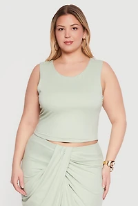 Plus Double Layered Soft Knit Crop Tank Top