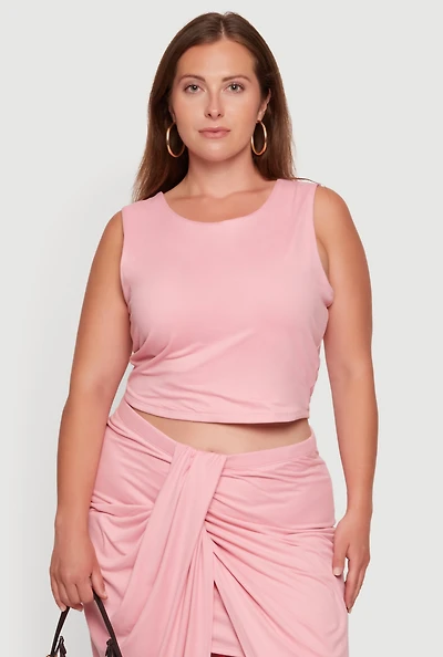 Plus Double Layered Soft Knit Crop Tank Top