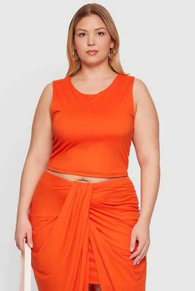 Plus Double Layered Soft Knit Crop Tank Top