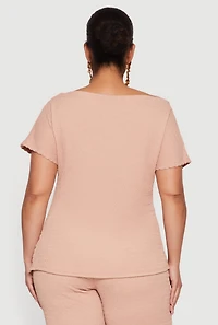 Plus Textured Knit Side Slit Asymmetrical Blouse