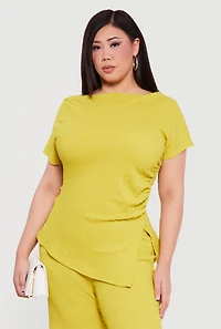 Plus Textured Knit Side Slit Asymmetrical Blouse