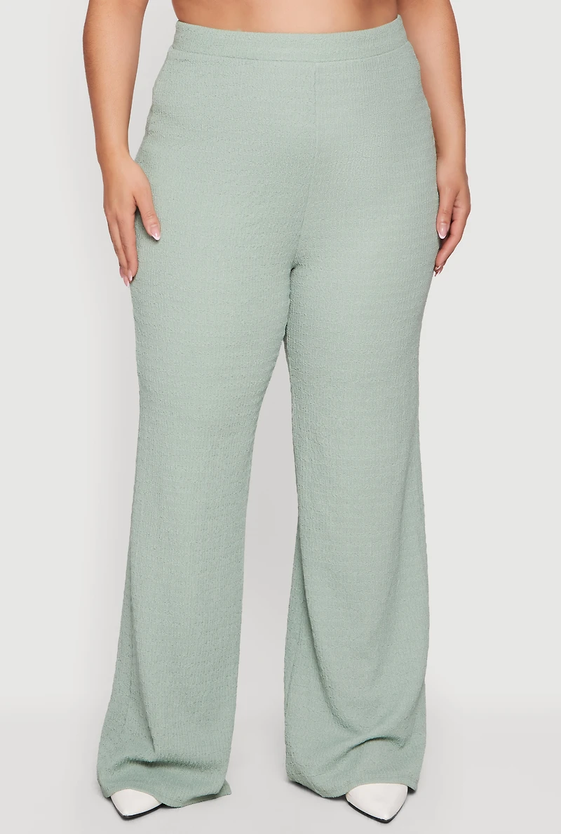 Plus Textured Knit High Waisted Wide Leg Pants