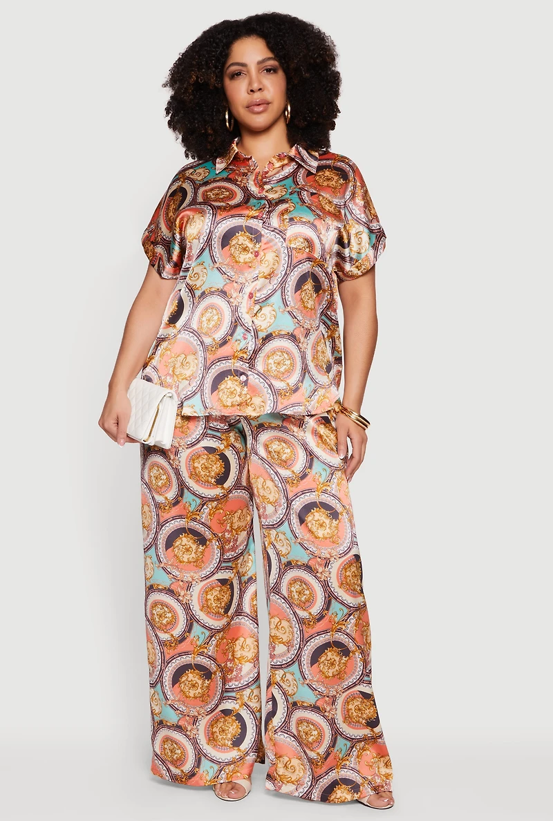 Plus Satin Chain Print Blouse