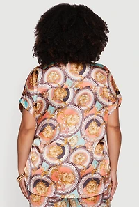 Plus Satin Chain Print Blouse