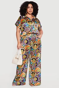 Plus Satin Chain Print Blouse