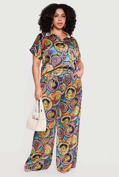 Plus Satin High Waisted Wide Leg Pants