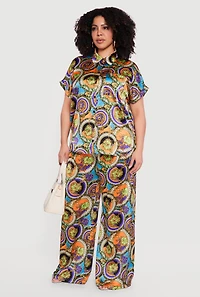 Plus Satin High Waisted Wide Leg Pants