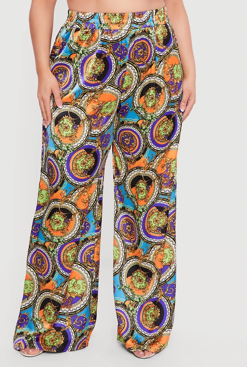 Plus Satin High Waisted Wide Leg Pants