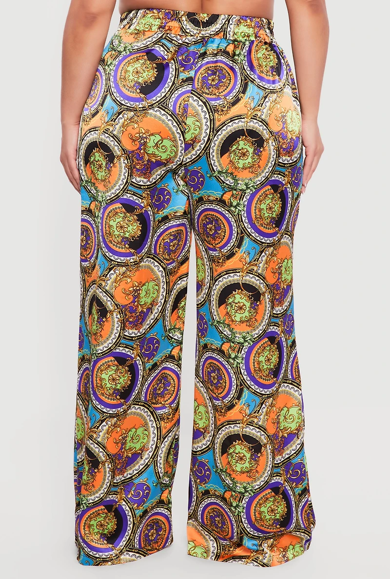 Plus Satin High Waisted Wide Leg Pants