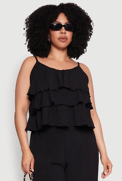 Womens Plus Size Airy Tiered Cami, Black, Size 1X