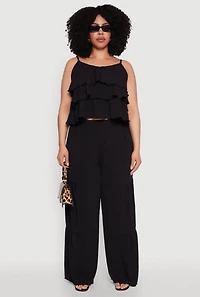 Womens Plus Size Airy Tiered Cami, Black, Size 1X