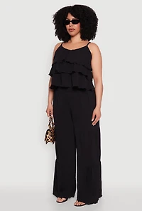 Womens Plus Size Airy Tiered Cami, Black, Size 1X