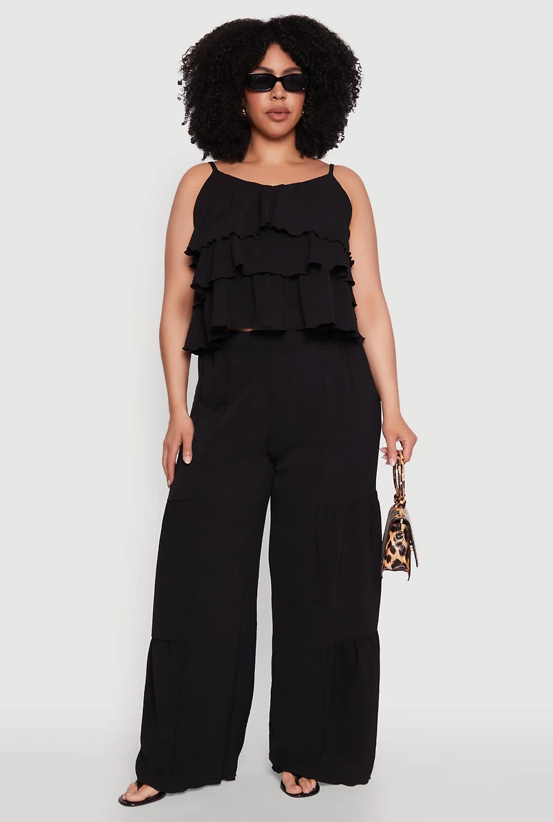 Plus Airy Tiered Palazzo Pants