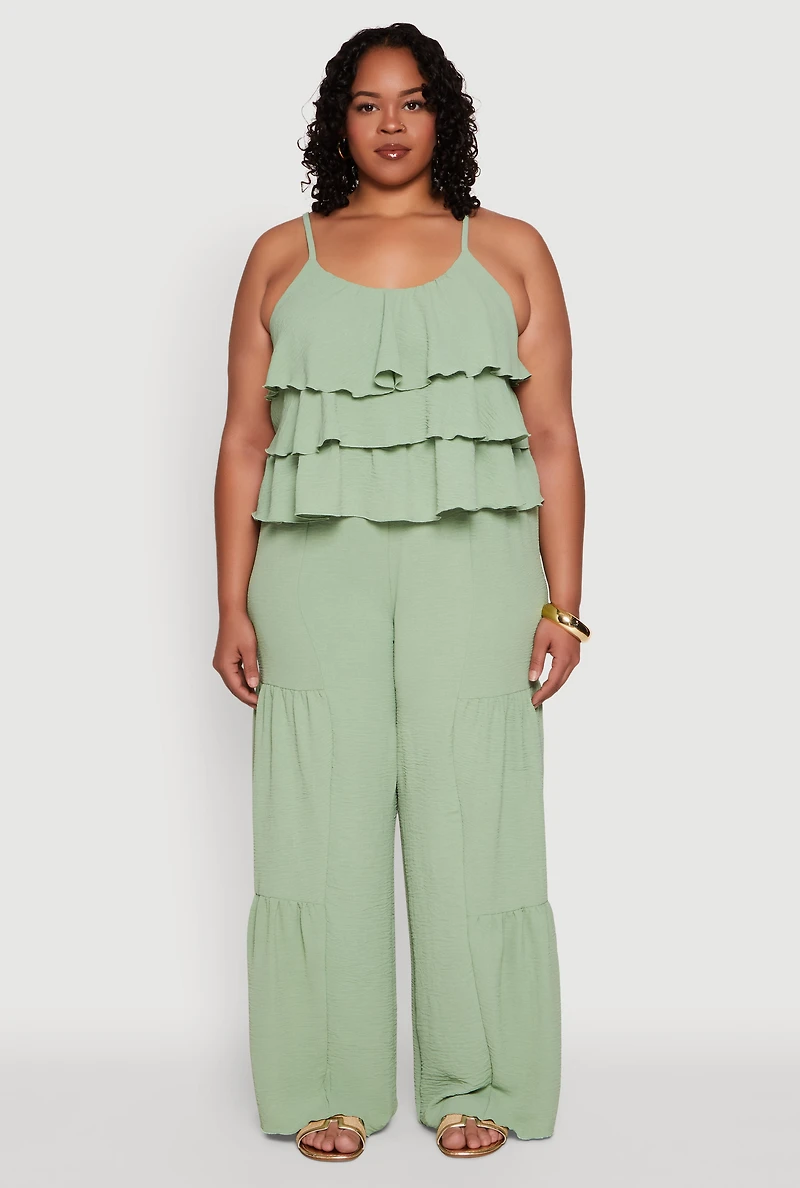 Plus Airy Tiered Palazzo Pants