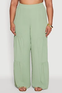 Womens Plus Size Airy Tiered Palazzo Pants, Green, Size 3X