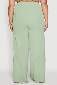 Womens Plus Size Airy Tiered Palazzo Pants, Green, Size 2X
