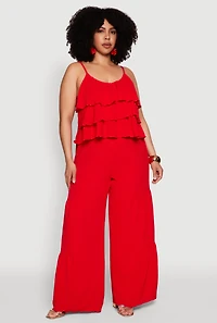 Womens Plus Size Airy Tiered Palazzo Pants, Red, Size 2X