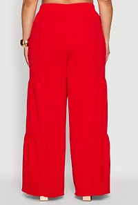 Womens Plus Size Airy Tiered Palazzo Pants, Red, Size 2X