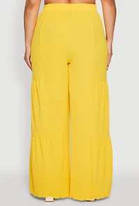 Womens Plus Size Airy Tiered Palazzo Pants, Yellow, Size 2X