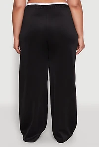 Womens Plus Size Contrast Waistband Stripe Detail Pants, Black, Size 2X