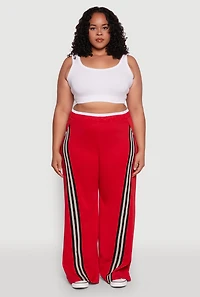 Womens Plus Size Contrast Waistband Stripe Detail Pants, Red, Size 3X