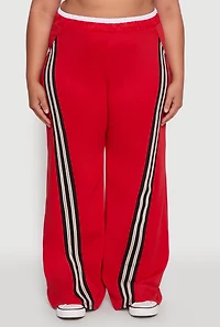 Womens Plus Size Contrast Waistband Stripe Detail Pants, Red, Size 3X