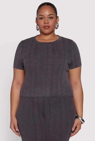 Womens Plus Size Shadow Stripe Crop Top, Grey, Size 2X