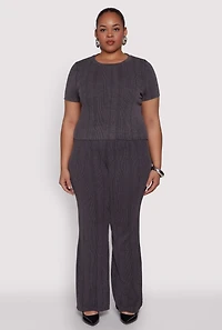 Womens Plus Size Shadow Stripe Crop Top, Grey, Size 2X