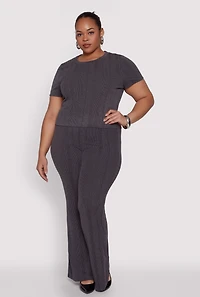 Womens Plus Size Shadow Stripe Crop Top, Grey, Size 2X