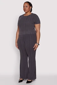 Womens Plus Size Shadow Stripe Crop Top, Grey, Size 2X