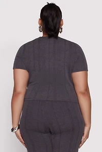 Womens Plus Size Shadow Stripe Crop Top, Grey, Size 2X