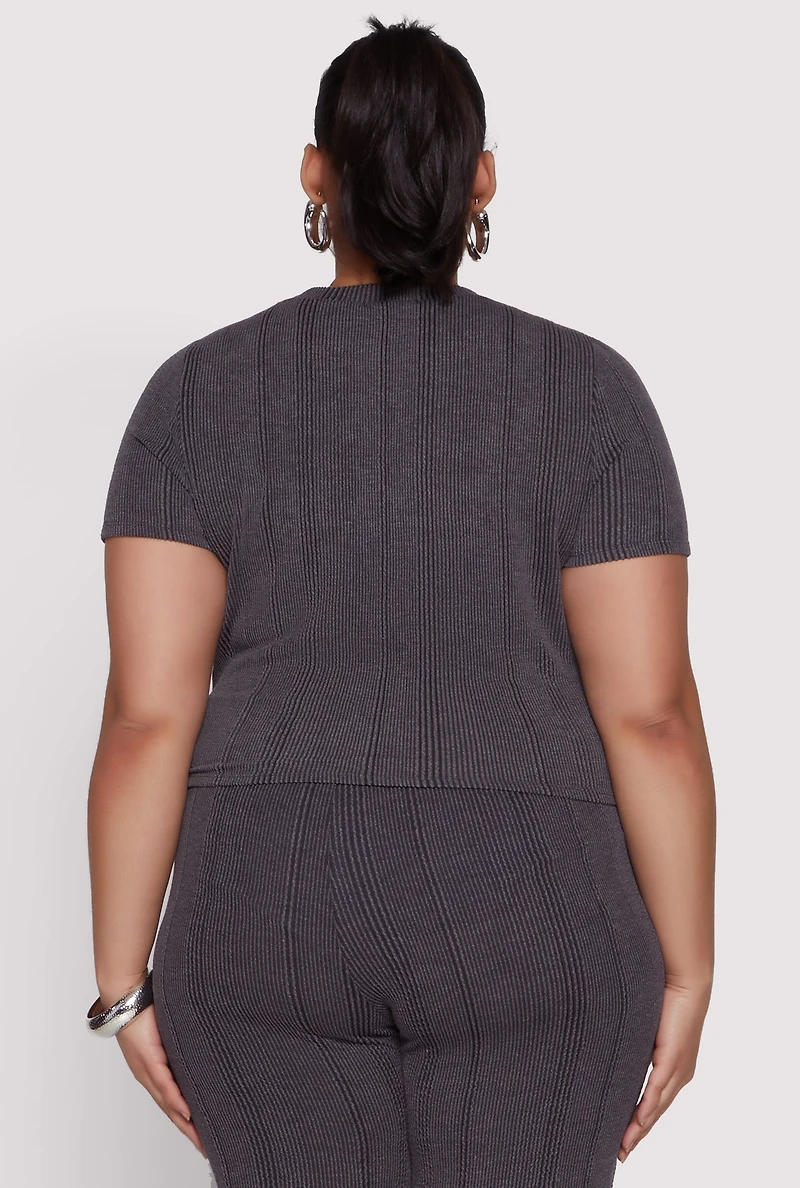 Womens Plus Size Shadow Stripe Crop Top, Grey, Size 3X