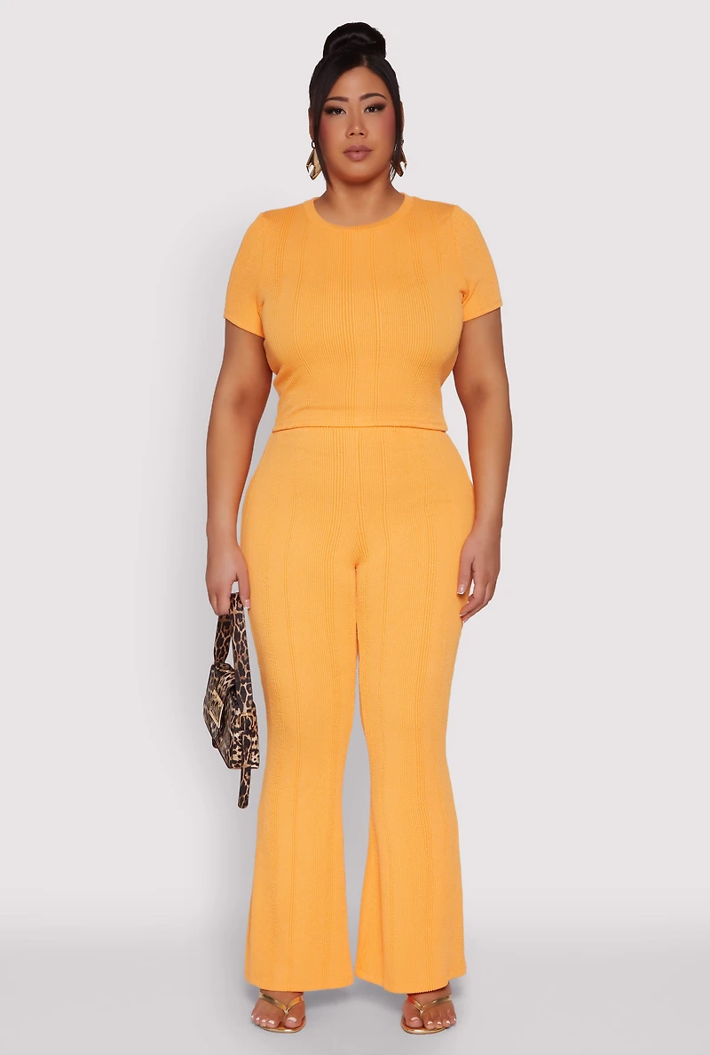 Womens Plus Size Shadow Stripe Crop Top, Orange, Size 1X