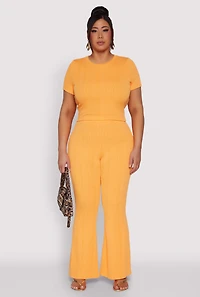 Womens Plus Size Shadow Stripe Crop Top, Orange, Size 1X