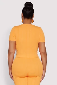 Womens Plus Size Shadow Stripe Crop Top, Orange, Size 1X